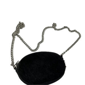 Fabulous TopTen Black Faux Fur Crossbody with Silver Chain